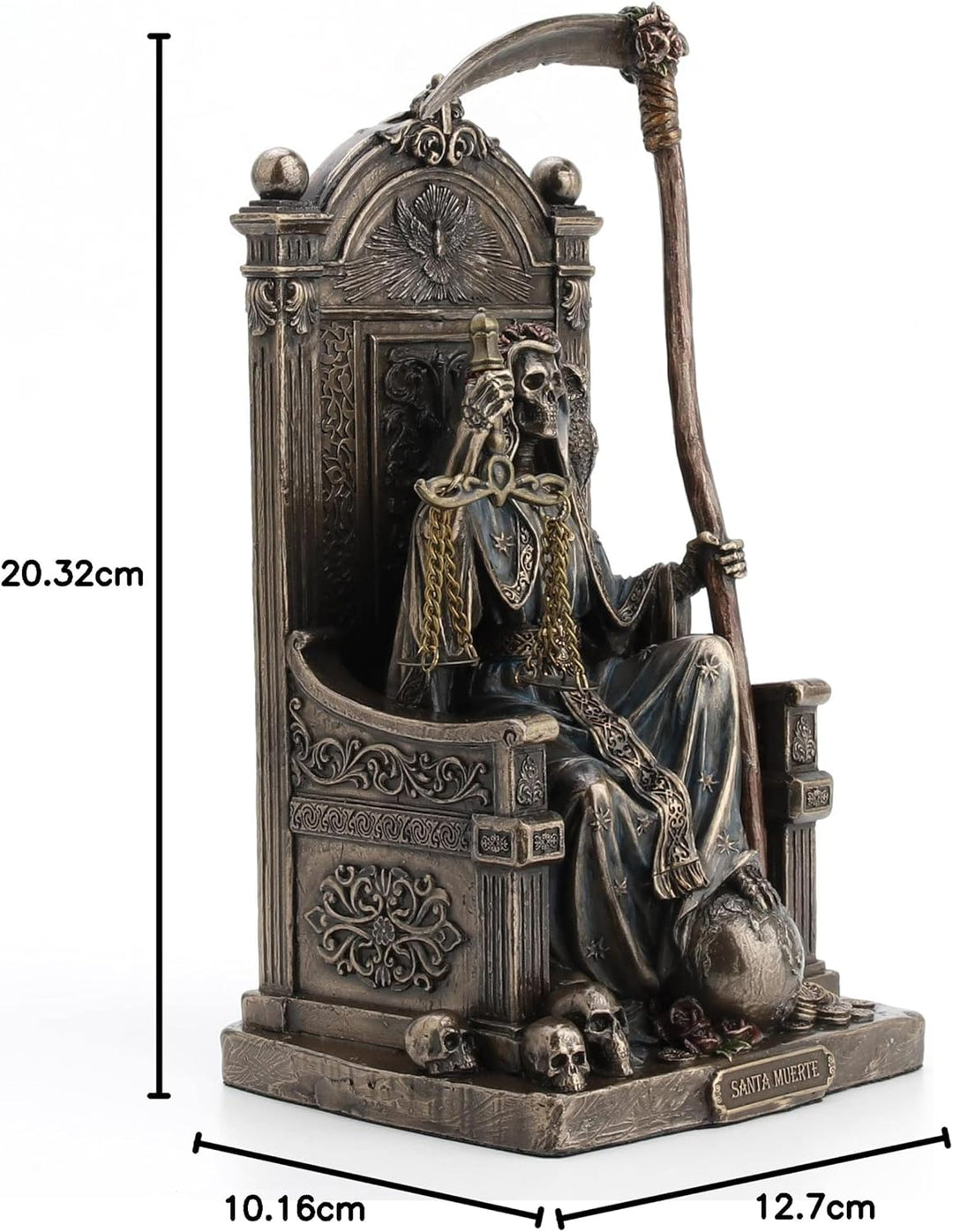 Veronese Design Weihnachtsmann-Muerte-Skulptur mit Sense und Skala aus Kunstharz, Antik-Bronze-Finis