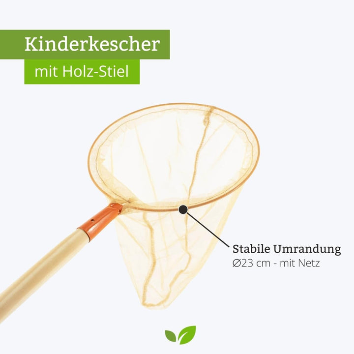 Rekord Kescher für Kinder (Metall, Orange) mit 72 cm Holz-Stiel, Durchmesser Kescher ca. 23 cm, Gesa