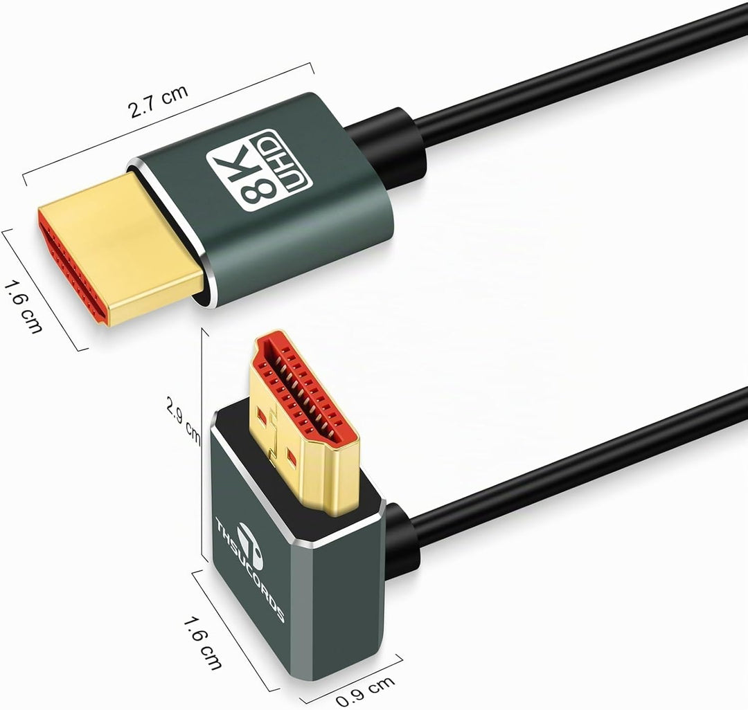 Ultradünnes 8K HDMI Winkelstecker 2.1 90 Grad Nach Oben Gewinkeltes Kabel 2M, Flexibles Schlankes ka
