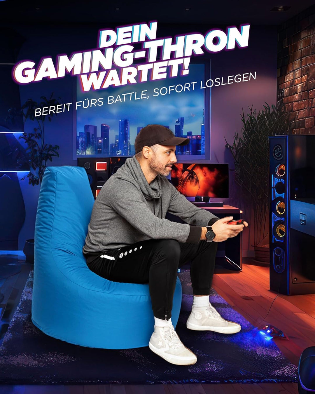 PATCH HOME Gamer Sessel mit Reissverschluss Lounge Kissen Sitzsack Sitzkissen Bean Bag In & Outdoor