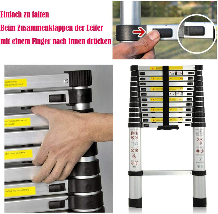 3,8 M Aluminium-Teleskopleiterverlängerung Ausziehbare Stufen 150 kg Belastung EN131 Mehrzweck-Faltl