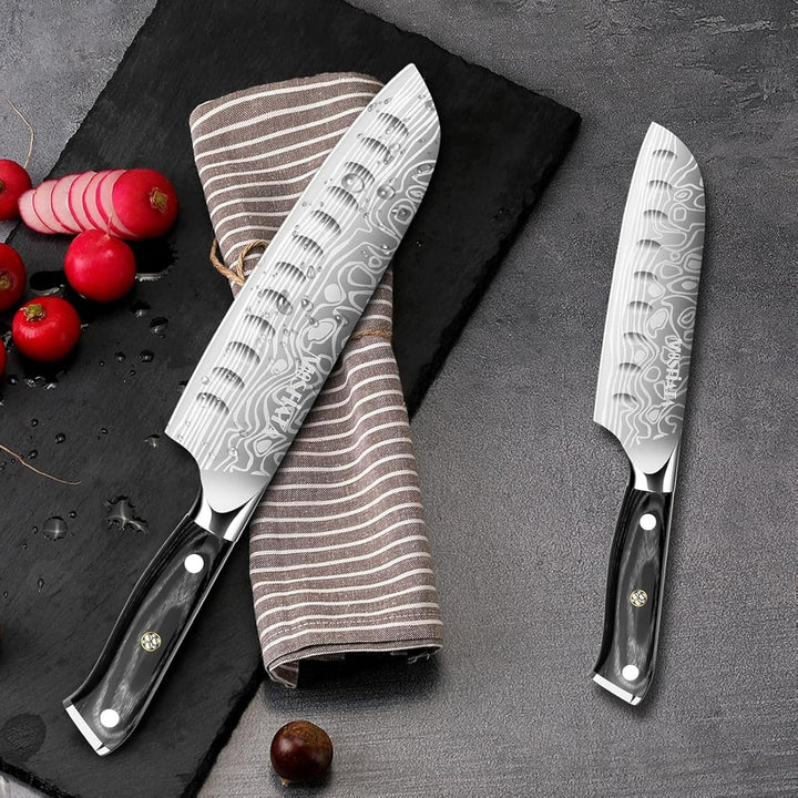 MOSFiATA 2PCS Küchenmesser, 7 Zoll Santoku Messer und 5.5 zoll Santoku Messer, Kochmesser Profi Japa