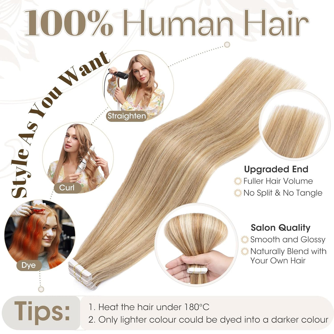 Elailite Tape Extensions Haarverlängerung - Invisible Tape Extensions Echthaar - Remy Real Human Hai