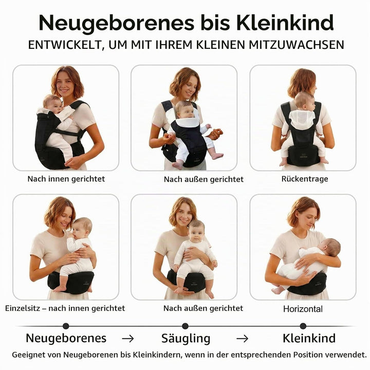 Bebamour Babytrage für Neugeborene bis Kleinkinder, Hüftsitz 0-36 Monate mit Kopfhaube, 3 Stück Beis