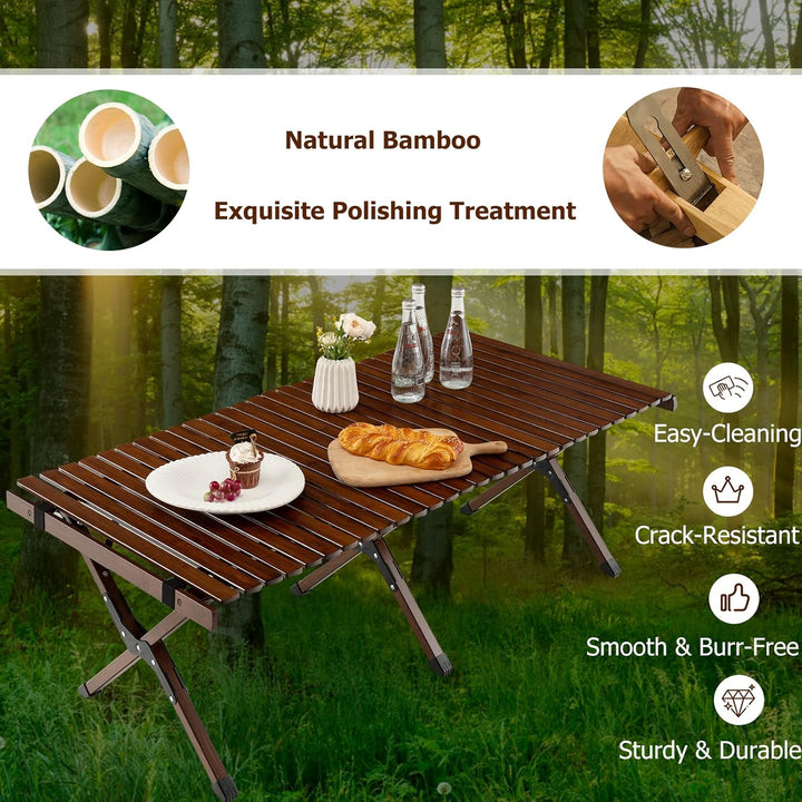 KOMFOTTEU Campingtisch faltbar aus Bambus, Picknicktisch klappbar mit Tragetasche, Klapptisch tragba
