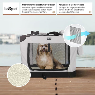 Leopet® Hundebox - Faltbar, Grosse/Kleine Hunde, Stoff, mit Napf, für Zuhause, Auto - Transportbox,