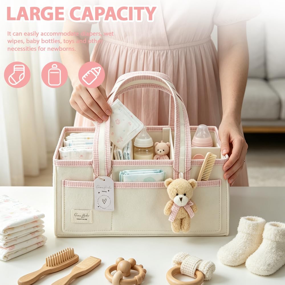 Baby Windel Filztasche, Wickeltisch Organizer Aufbewahrungskorb, Baby Windel Caddy aus Filz mit Hera