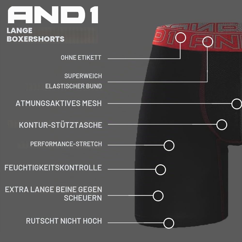AND1 Sport Boxershorts 5er Pack Unterwäsche Herren Unterhosen Männer Retroshorts Boxer Brief Sportun
