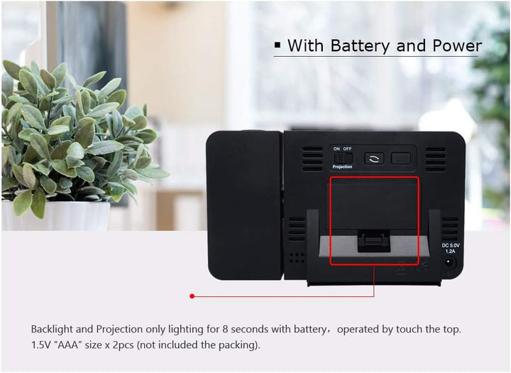 VORRINC Projektionswecker Digital Uhr mit USB Anschluss, Innentemperaturanzeige und Datumsanzeige, 4