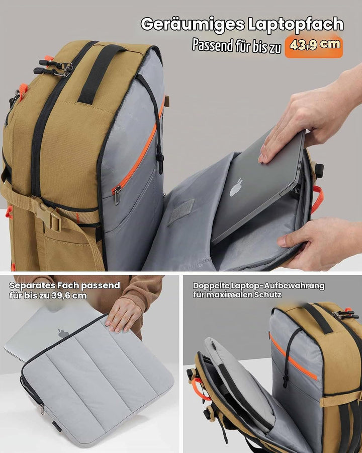 Tolaccea Handgepäck Rucksack, TSA-Freundlich Reiserucksack, Laptop Rucksack für 17.3 Zoll, Erweiterb