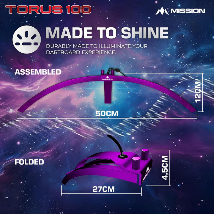 Mission Darts TOR100 Torus 100 | Dartscheibe LED klappbar tragbar Dartscheibe Reise Beleuchtungssyst