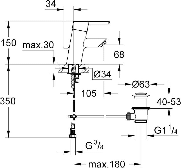 Grohe Waschtischarmatur Feel, 32557000, Einhandmischer für Waschtisch mit SilkMove Keramikkartusche,