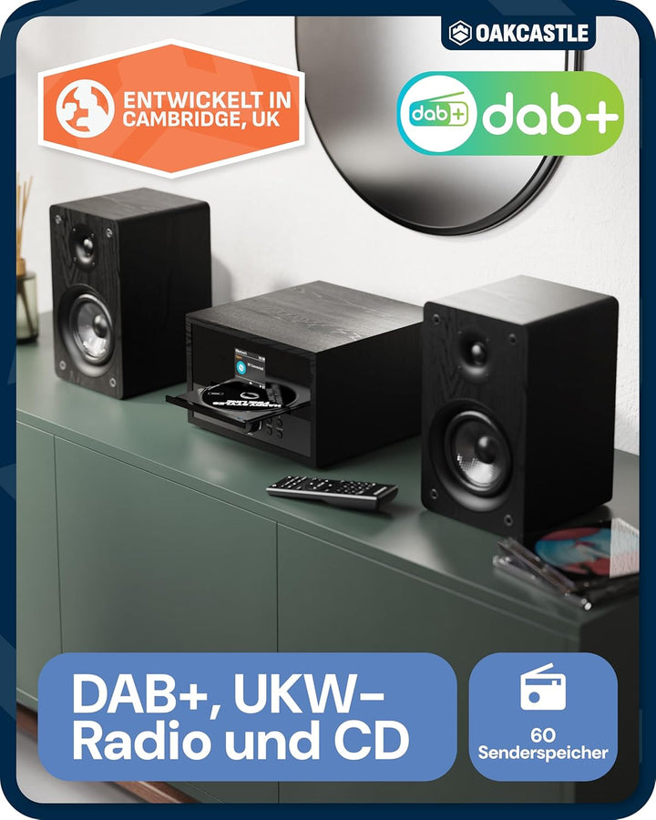 OAKCASTLE DAB400 HiFi DAB Radio mit CD Player | 60W 2.0 Stereoanlage | UKW Radio HiFi Anlage mit Blu