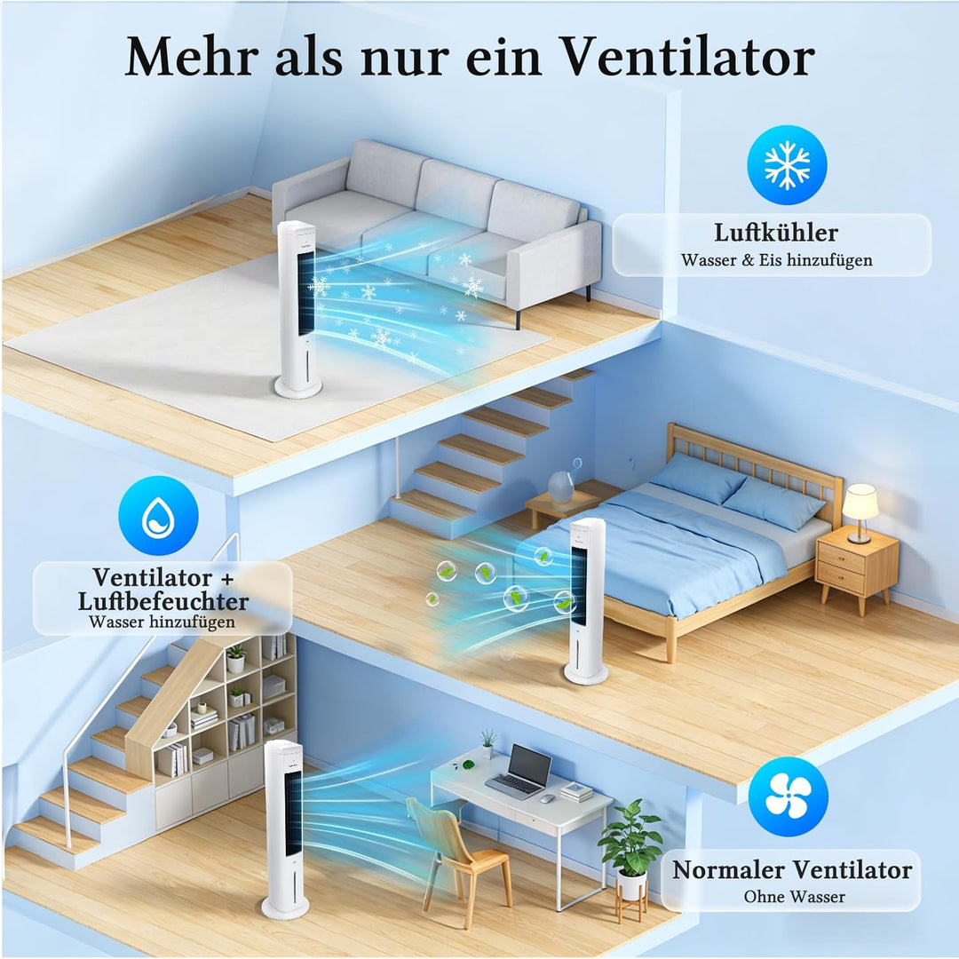 Taylor Swoden Turmventilator mit Wasserkühlung leise, 5-in-1 Luftkühler mit ION-Technologie & Aromad