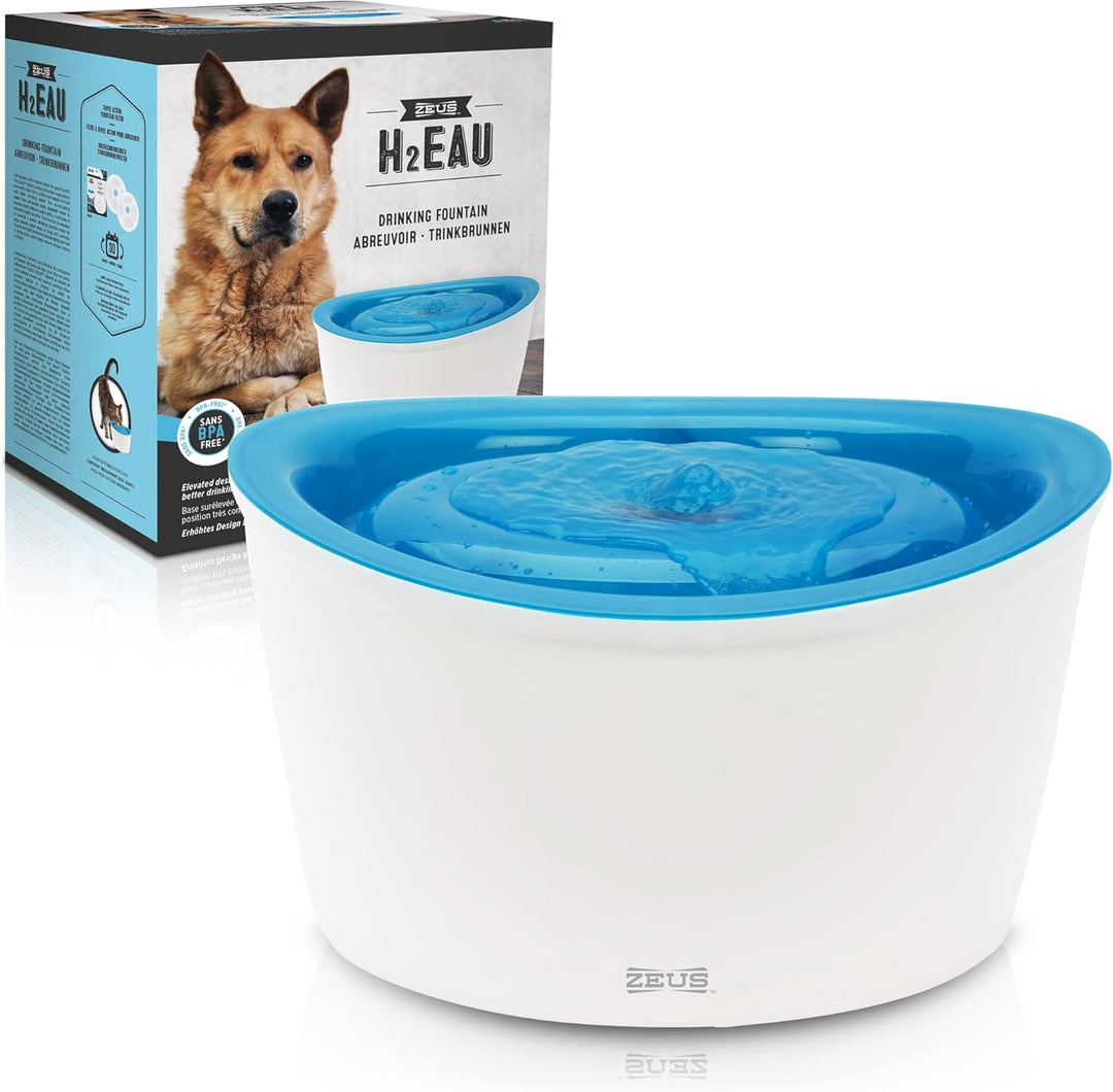 Zeus Trinkbrunnen für Hunde, weiss/blau + Ersatzreinigungsfilter für 6L H2EAU Trinkbrunnen für Hunde