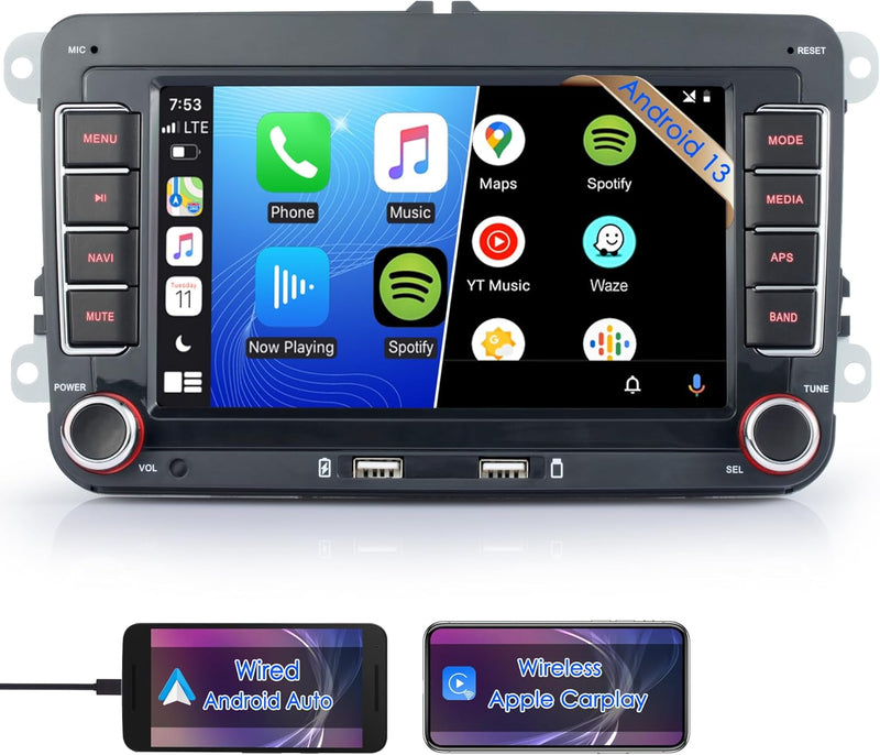 iFreGo 7 Zoll DAB Radio Für VW Golf, Skoda und Seat, Android 13 Autoradio Bluetooth,Carplay, Doppel