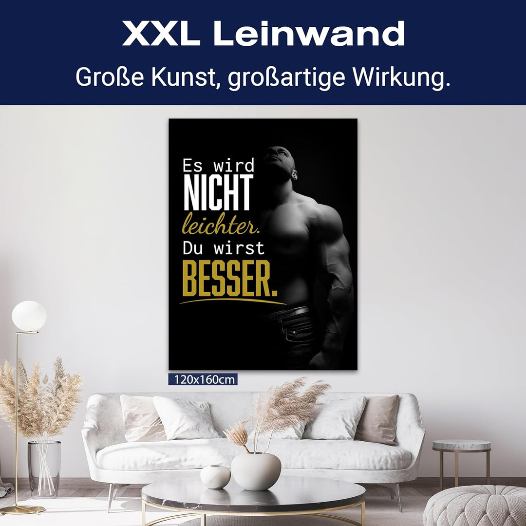 wandmotiv24 Motivations Motiv als Leinwandbild, 60x45cm, Hochformat, Motivation, Besser, Muskeln, Fi