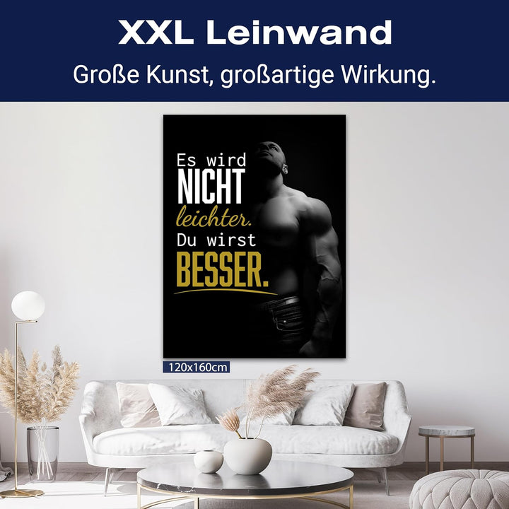 wandmotiv24 Motivations Motiv als Leinwandbild, 60x45cm, Hochformat, Motivation, Besser, Muskeln, Fi