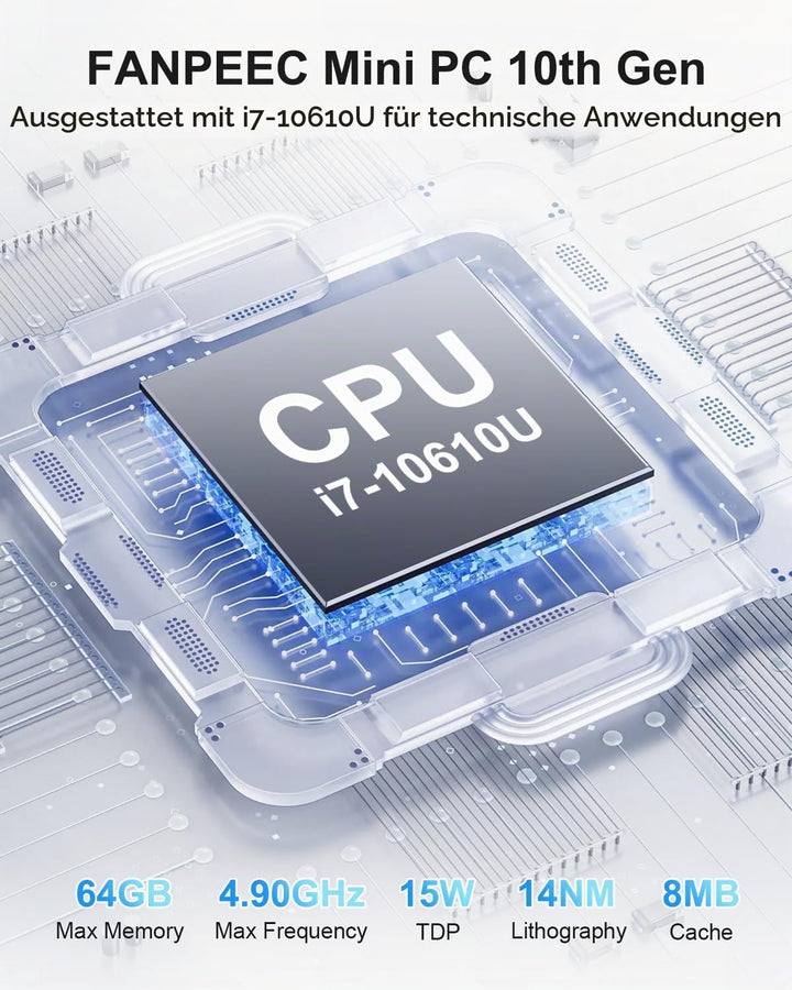 FANPEEC Industrial Mini PC Lüfterlos Core i5-10210U, Fanless PC 32GB DDR4 RAM 1TB SSD, Lüfterlose In