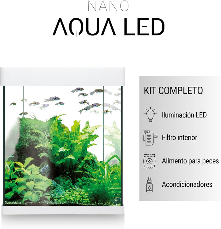 ICA KNA10 Nano Aqua Led Crystal Aquariumset, 10 Liter Weiss 10 LITROS (Pack of 1), Weiss 10 LITROS (