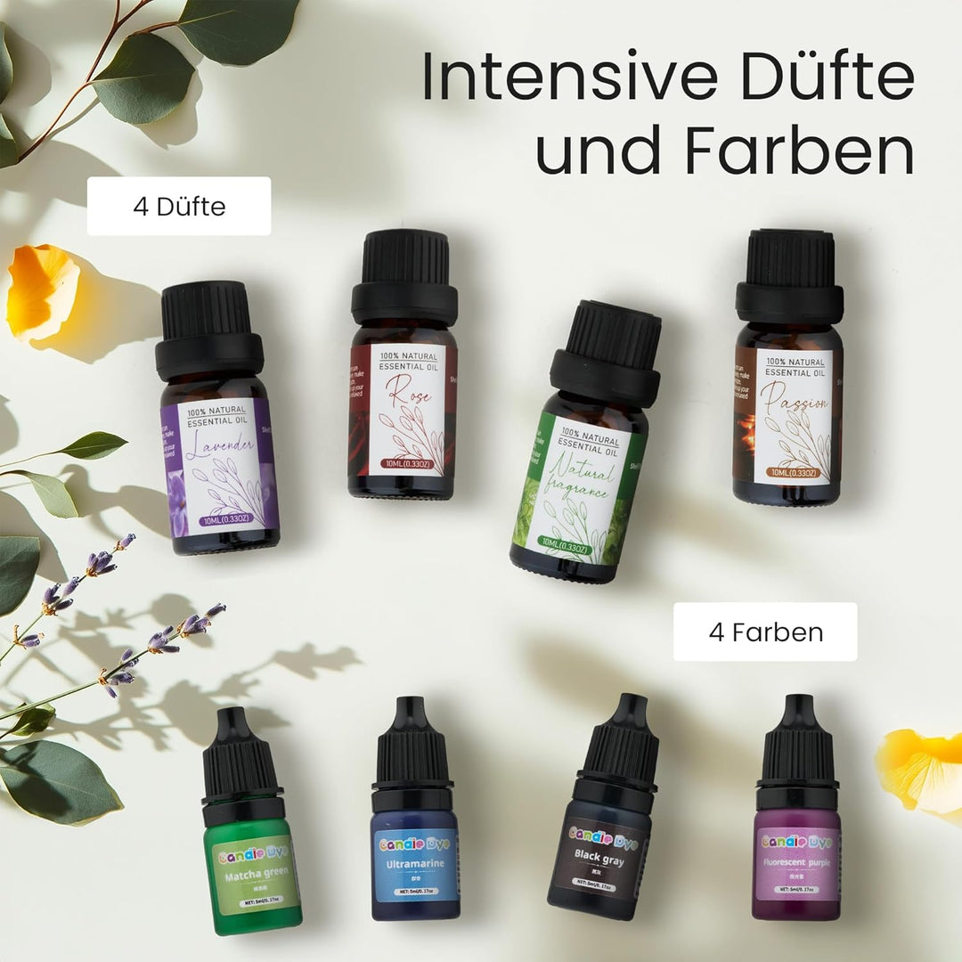 Kerzen selber machen Set – DIY Kerzen Giessset & Kerzenherstellung Bastelset mit Silikonformen, Soja