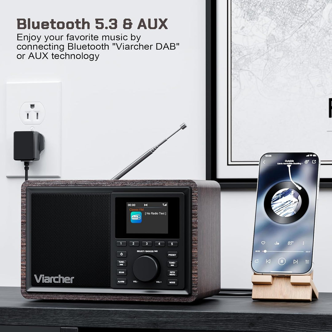 DAB/DAB+ & FM Digitalradio mit Bluetooth, Küchenradio mit Dual-Weckfunktion, Schlaf-Timer, 60 Sender
