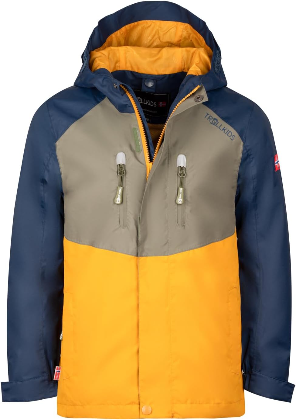 Trollkids Kinder Bryggen wasserdichte winddichte 3in1 Jacke 98 Moosgrün/Goldgelb/Blau, 98 Moosgrün/G