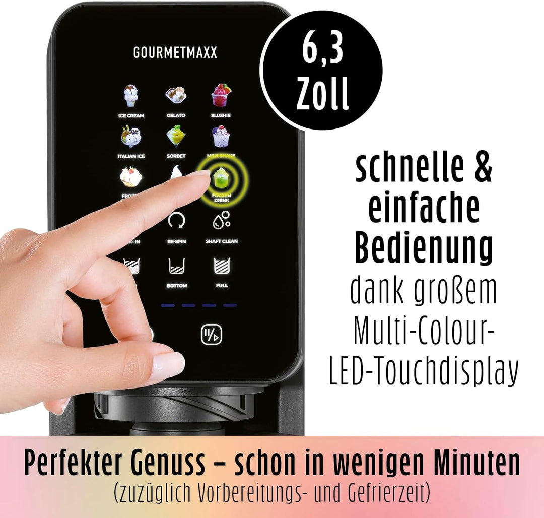 GOURMETmaxx SmoothUp Touch Eismaschine 700 Watt | Eismaschine 9 Programme + Mix-in-Funktion | Eiscre