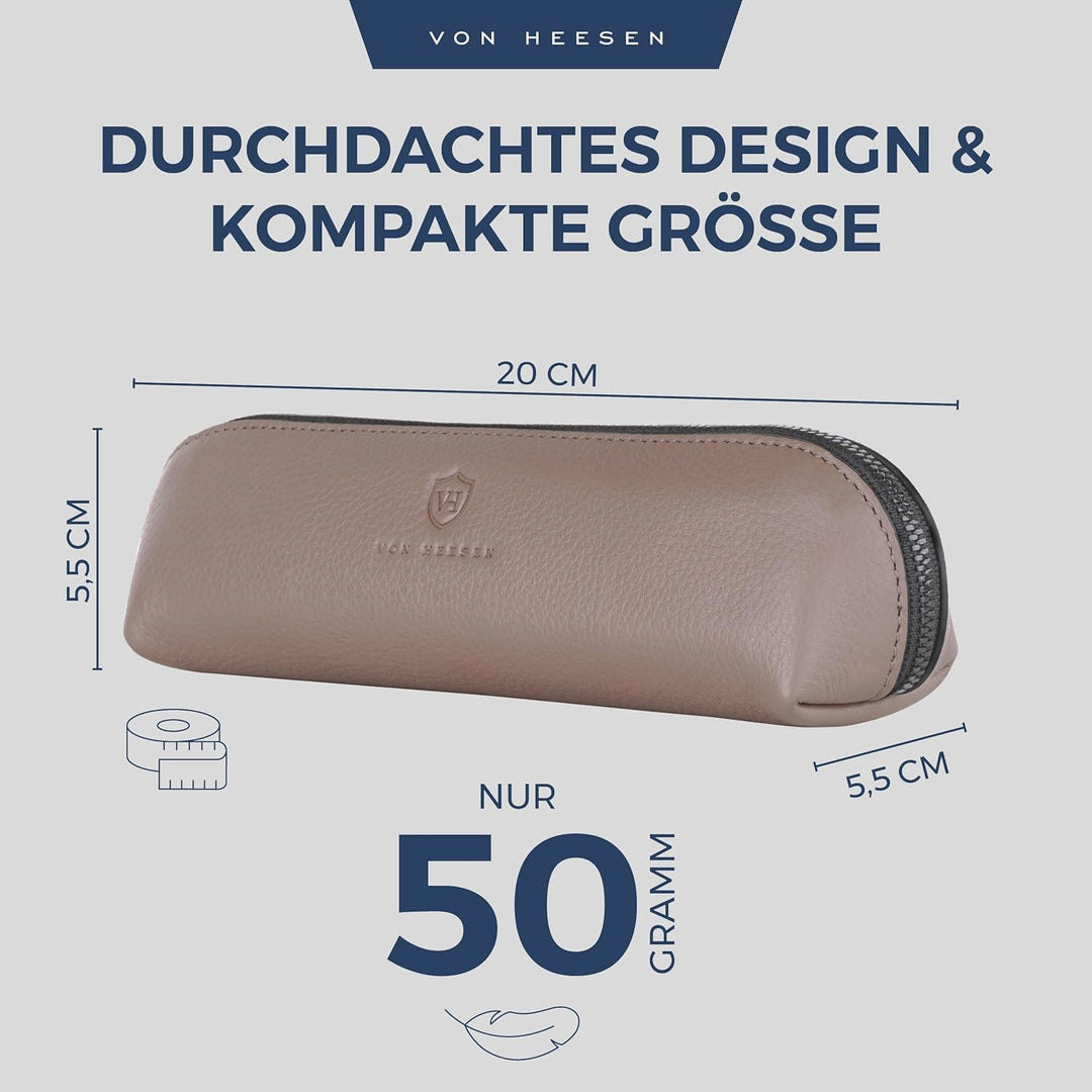 VON HEESEN® Echtleder Federmäppchen Leder Federmappe Etui für Stifte Mäppchen Schule Federtasche Uni