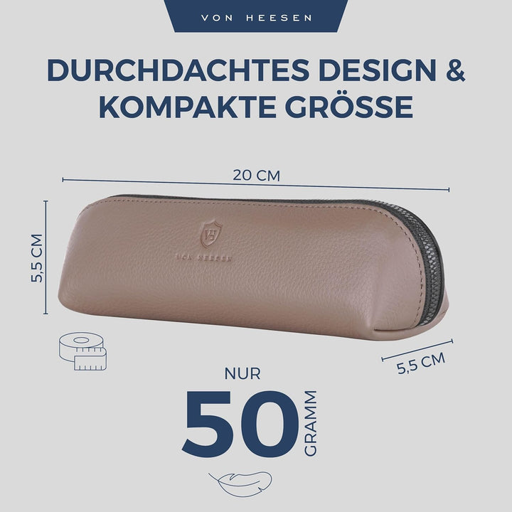 VON HEESEN® Echtleder Federmäppchen Leder Federmappe Etui für Stifte Mäppchen Schule Federtasche Uni