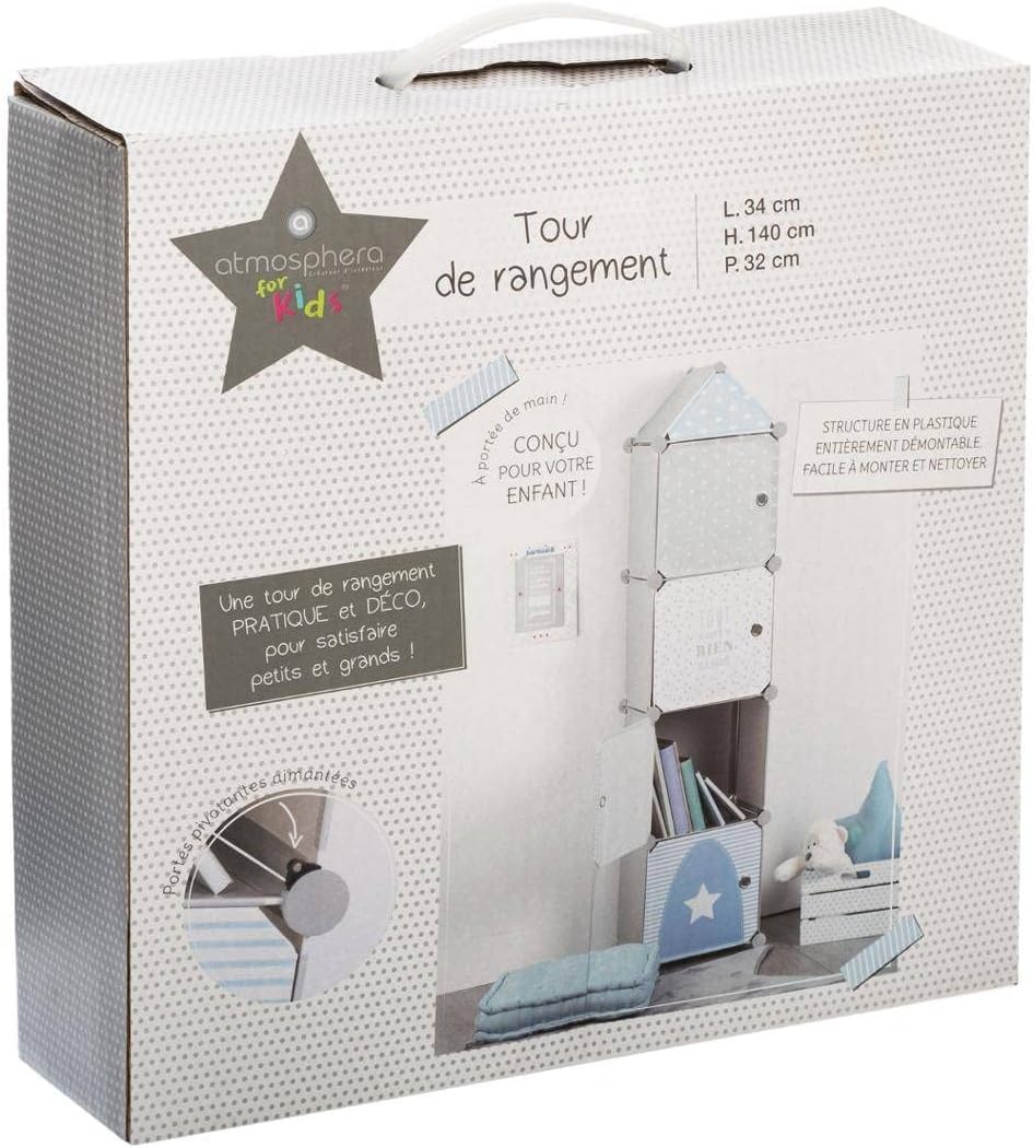 Kinder Aufbewahrungsboxen Colonne - grau und blau 34 × 139 cm - Grau - Atmosphera créateur d'intérie