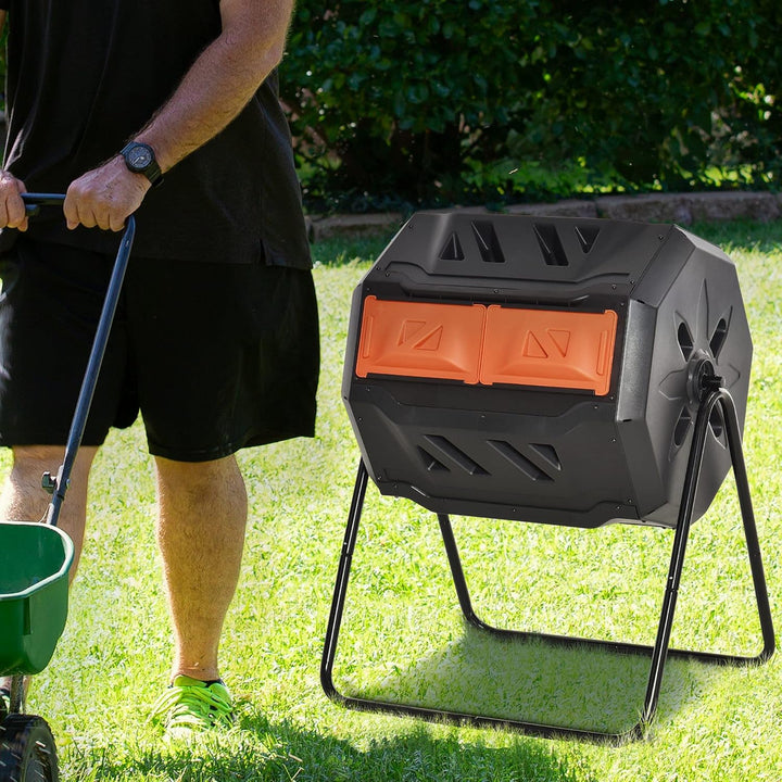 Outsunny Komposteimer für den Aussenbereich, 160 l, Doppelkammer, 360° drehbarer Komposter, Gartenko