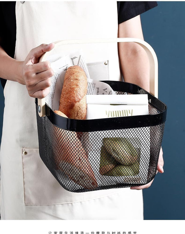 2 Stück Garten-Erntekörbe, Picknickkörbe mit robustem Metallgeflecht und Bambusgriff, perfekt zum Ei