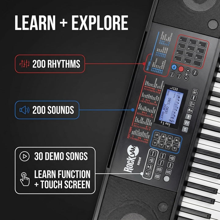 Rockjam 61 Key Touch Display Tastatur Piano Kit mit digitaler Klavierbank, elektrischer Klavierständ