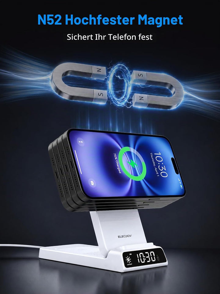 Mag-Safe Ladestation für Apple Watch und iPhone, 3 in 1 Induktive Ladestation ladegerät für iPhone 1