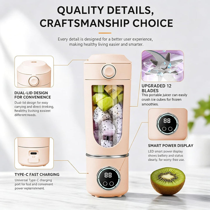 Tragbarer Mixer, 700ml Smoothie Maker to Go, 12-Blatt Portable Blender, Fresh Juice Mixer Flasche, U
