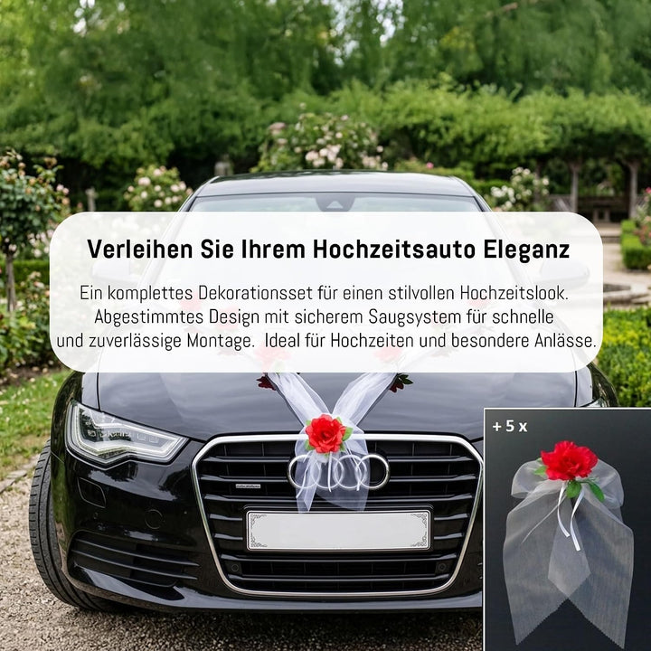 Organza M + Schleife Auto Schmuck Braut Paar Rose Deko Dekoration Autoschmuck Hochzeit Car Auto Wedd