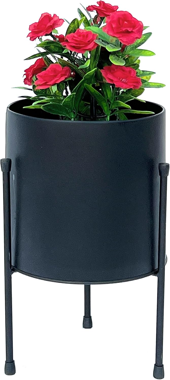 DanDiBo Blumenhocker mit Topf Metall Schwarz 32 cm Blumenständer 96261 Blumensäule Modern Pflanzenst