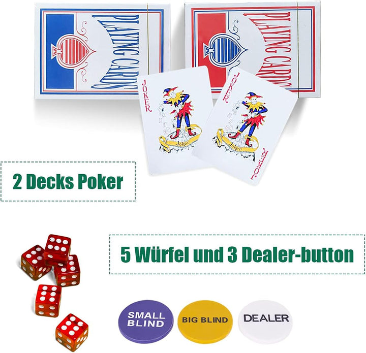 GOPLUS 500 Laserchips Pokerset, Poker Komplett Set, Pokerkoffer Set, inkl. 500 Laserchips, 2 Pokerde