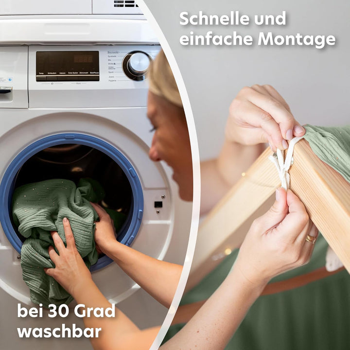 Hausbett Himmel mit Gold Applikation [in 12 Farben] Betthimmel Hausbett aus 100% Baumwolle Musselin