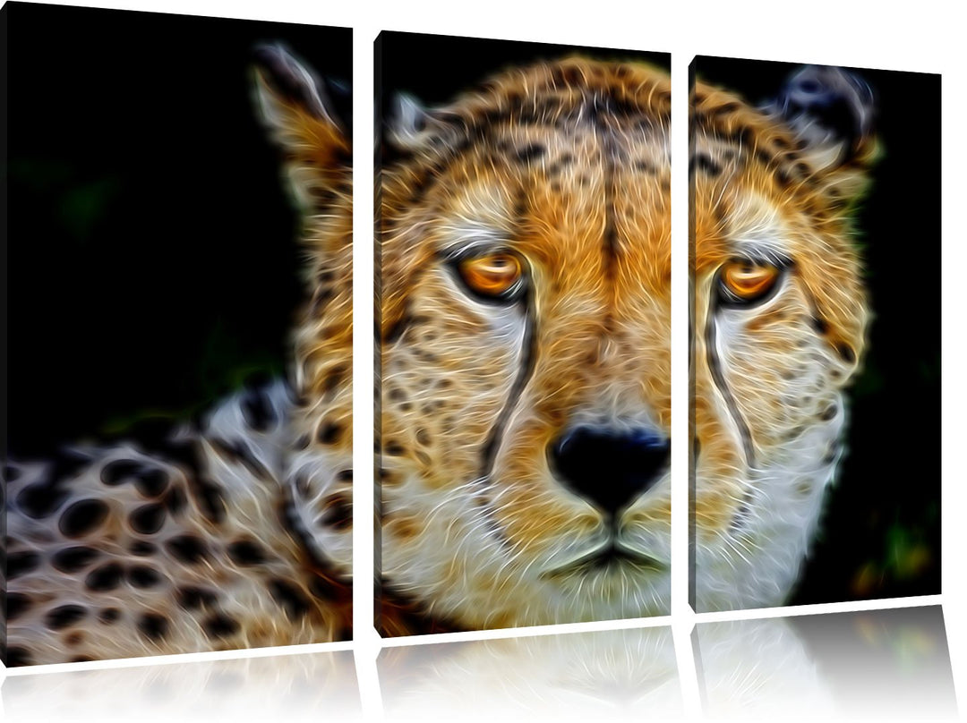 Dark ruhender Gepard NewArt 3-Teiler Leinwandbild 120x80 Bild auf Leinwand, XXL riesige Bilder ferti