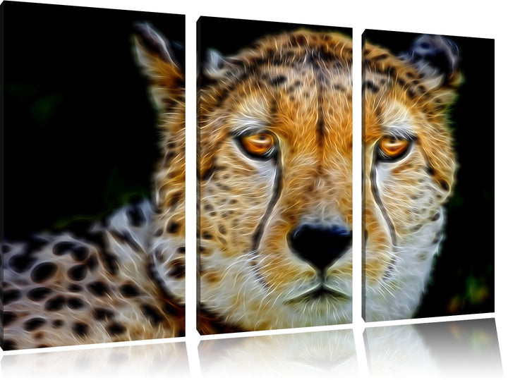 Dark ruhender Gepard NewArt 3-Teiler Leinwandbild 120x80 Bild auf Leinwand, XXL riesige Bilder ferti
