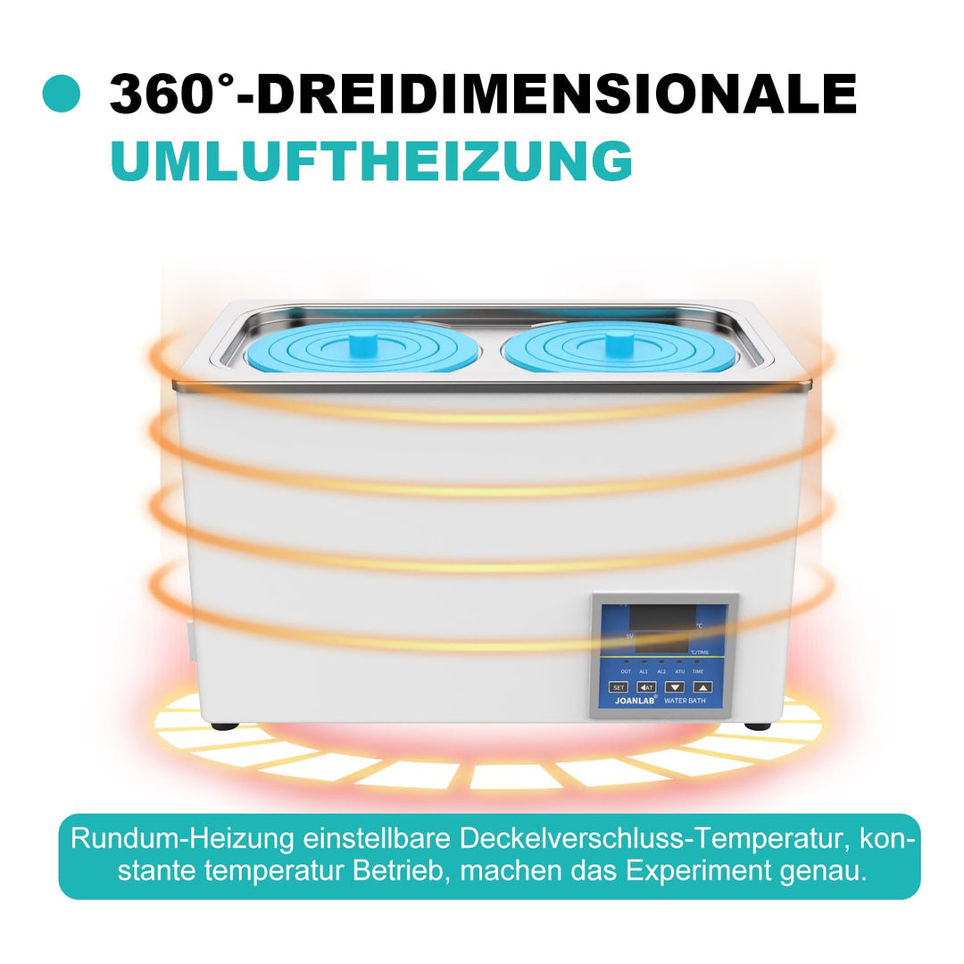 JOANLAB Laborwasserbad 6L - Einzelöffnung, Edelstahl - Präzises Thermostat ±0,1°C,600W- Timer 0-99 M