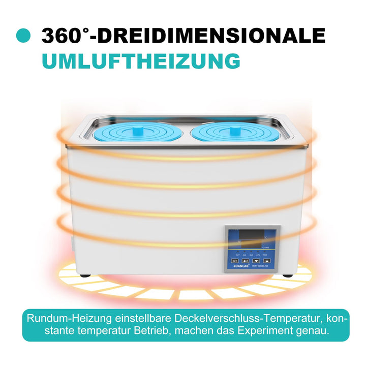 JOANLAB Laborwasserbad 6L - Einzelöffnung, Edelstahl - Präzises Thermostat ±0,1°C,600W- Timer 0-99 M