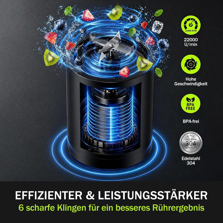 Tragbarer Mixer,600ml wiederaufladbar zerkleinert Eis&Obst,Kompakt | Mixbecher & auslaufsicherer Dec