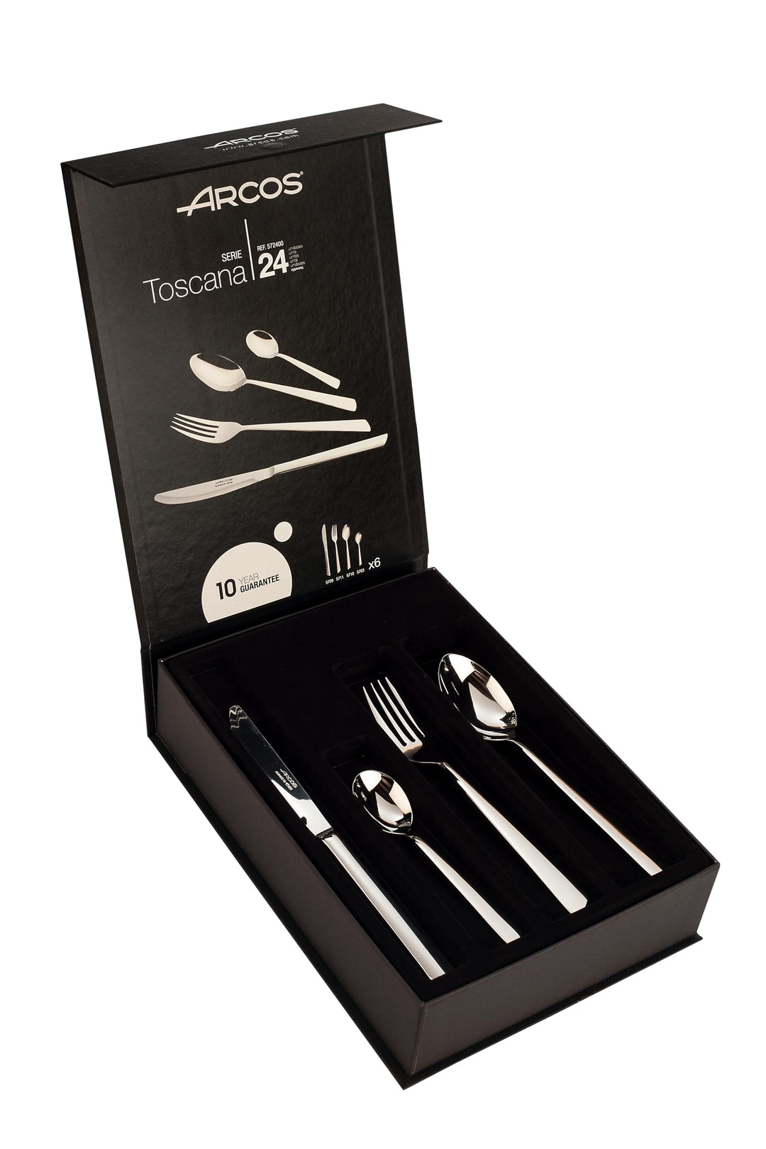 Arcos 572400 Serie Toscana - Geschenkbox Besteck-Set 24Stück(6Messer+12Löffel+6Gabel)-Monoblockausei