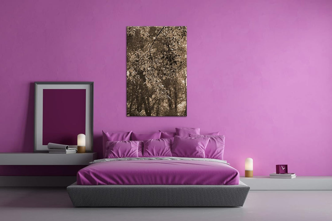 herbstliche Farben in der Natur Effekt: Sepia, Format: 80x60 als Leinwandbild, Motiv fertig gerahmt