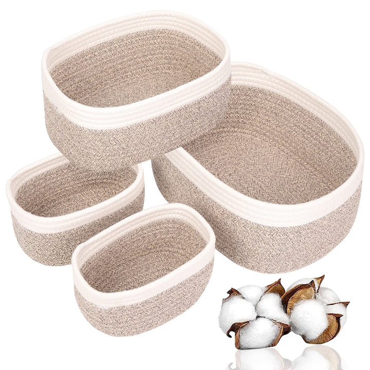 4er Set Aufbewahrungskorb Geflochten Baumwollseil, Korb Aufbewahrung Körbchen Wickeltisch Organizer,