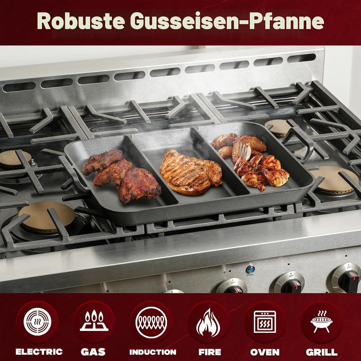 Onlyfire Gusseisenpfanne mit Griff, Universal Gusspfanne für Alle Grillarten, Rechteckig 41,6×31,5CM