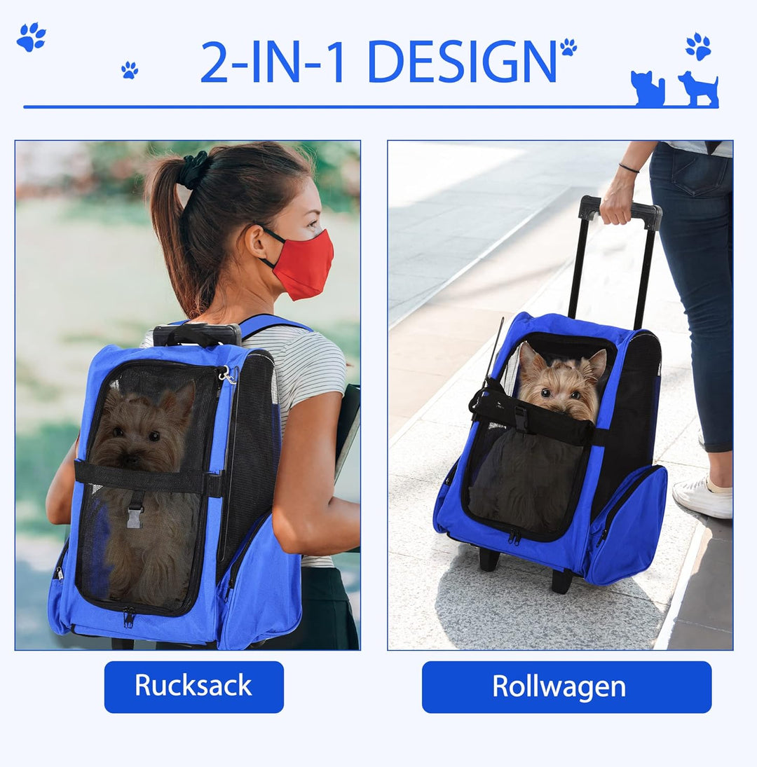 PawHut Hundetrolley Transporttasche Trolley Tragetasche Rucksack Hunde Hunde Trolley blau Blau+Schwa